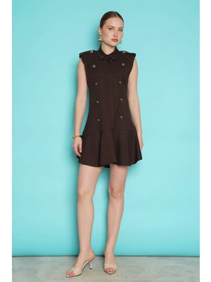 Very Moda Omuzu Apoletli Sıfır Kol Mini Elbise | VMD2974
