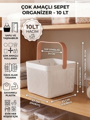 İndecor Houseware Dolap Içi Düzenleyici, Banyo, Mutfak Organizeri Kulplu Sepet, Dekoratif Saklama Kutusu, Banyo Düzenleyici Organizer 10LT