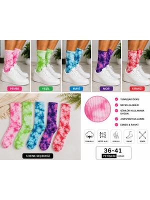 Daisy Tasarım Daisy Kadın Renkli Batik Desenli Soket Çorap 36-41 Pembe Yeşil Mavi Mor Kırmızı