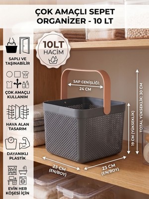 İndecor Houseware Dolap Içi Düzenleyici, Banyo, Mutfak Organizeri Kulplu Sepet, Dekoratif Saklama Kutusu, Banyo Düzenleyici Organizer 10LT