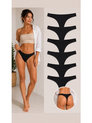 Ka Art Gallery 6lı TANGA. Premium Pamuklu Basic Normal Bel Külot. Siyah