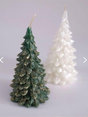 Dekoratif Hediyelik 2'li Çam Ağacı Mum Seti, Yeşil, Beyaz Kokulu Mum Yılbaşı Hediye Pine Tree