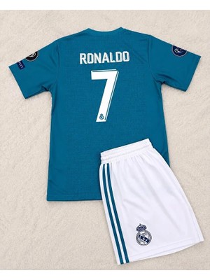 R.e.a.l M.a.d.r.idd 2017/18 Sezonu Cristiano Ronaldo Deplasman Çocuk Forması 2'li Set (Turkuaz)
