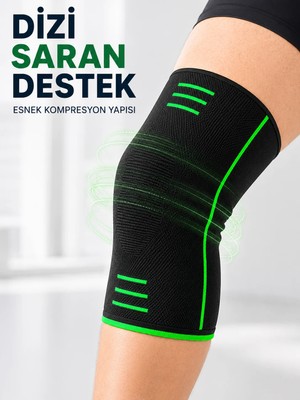 Laraheiser Siyah Yeşil Diz Desteği Esnek Örme Kumaşlı Spor Dizlik