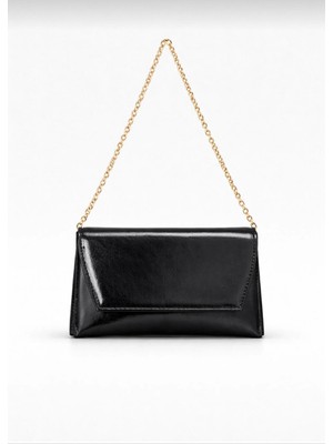 Özüm Çanta Siyah Çanta Deri Görünümlü Zincir Askılı Kadın El ve Omuz Çantası-Şık Portföy Clutch