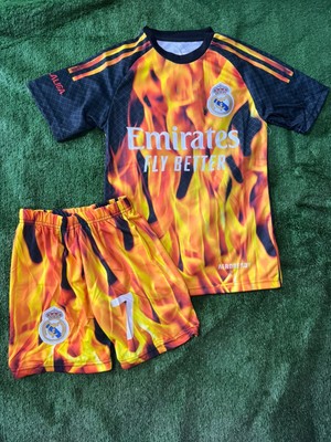 C.ronaldo R.madrid Özel Tasarım Çocuk Futbol Forması Alev Desenli