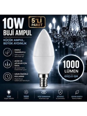 Horoz Ultra 10W E14 5 Li Paket Buji ve Mum LED Ampul