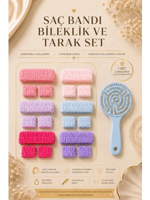 Invictus Design Mikrofiber Welsoft Emici Peluş Makyaj Yüz Cilt Bakımı Yıkama Kol Bandı ve 3 Boyutlu Profesyonel Mavi Yuvarlak Kolay Tarama Saç Açma Tarak