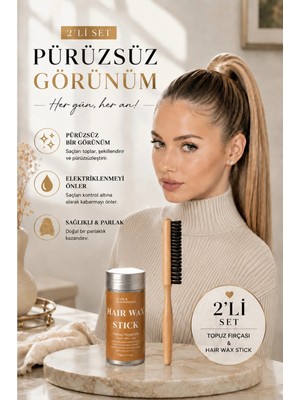 Invictus Design Kadın Sleek Bun Saç Modeli Sıkı Ahşap Topuz Fırça Tarak ve Saç Wax 2'li Set
