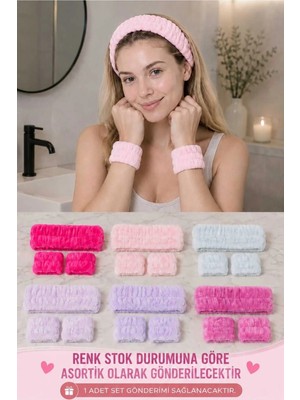 Invictus Design Mikrofiber Welsoft Emici Peluş Makyaj Yüz Cilt Bakımı ve Yıkama Kol Bandı Sporcu Banyo Spa Saç Taç Bileklik 2'li Set