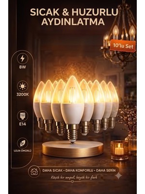 Horoz Ultra 10W E14 10'lu Paket Buji ve Mum LED Ampul Aydınlatma