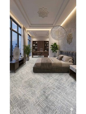Nesrin Halı Yolluk Kaymaz Taban Jel Taban Gri Beyaz Şık Kendinden Desenli