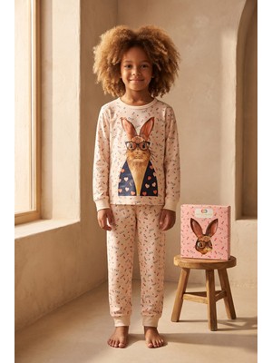 Kız Çocuk Tavşan Desenli Kutulu Pijama Takımı