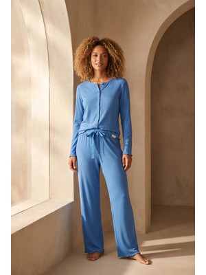 Katia & Bony Kadın Blue Harmony Fitilli Pijama Takımı Mavi