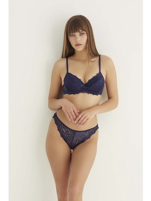 TeOra Store Lacivert Destekli Slip Külotlu Dantelli Sütyen Takımı 4007