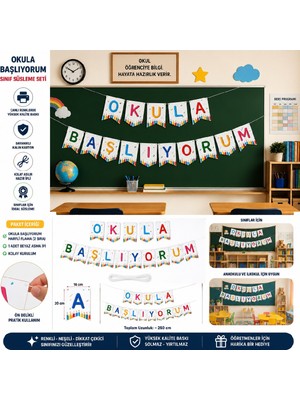 Bkmc Okula Başlıyorum Sınıf Süsleme Seti – Okula Hoş Geldin Bannerı | Ilkokul & Anaokulu Sınıf Dekorasyonu