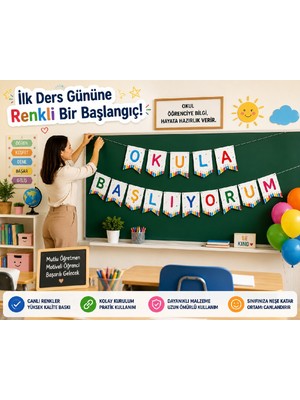 Bkmc Party Okula Başlıyorum Sınıf Süsleme Seti | Okula Hoş Geldin Bannerı | Ilkokul Anaokulu Sınıf Dekoru | Okul Dekorasyonu