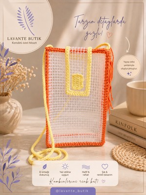 Lavante Butik El Örgüsü Turuncu Kadın Kanvas Telefon Çantası Çapraz Telefon ve Cüzdan Kadın Çantası