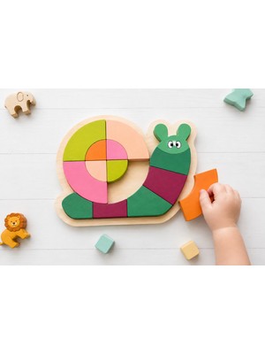 IdeaFabric Avelith Ahşap Salyangoz Puzzle Renkli Yapboz Montessori Duyusal Oyuncak 1-4 Yaş