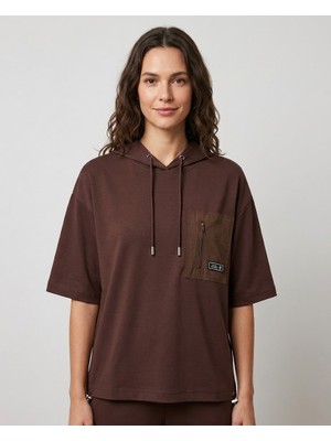 On Triko Kapüşonlu Kısa Kollu Cepli Sweatshirt 16335