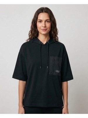 On Triko Kapüşonlu Kısa Kollu Cepli Sweatshirt 16335
