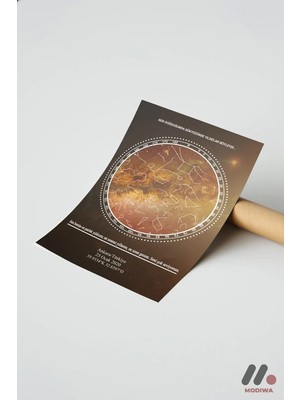 Modiwa Design Kişiye Özel Yıldız Haritası Posteri Turuncu, Çerçevesiz Yüksek Kalite Duvar Afişi - Sevdiklerinize Özel Hediye