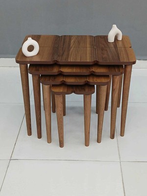Deniss Home 4 lü Mdf Ahşap Zigon Sehpa Ceviz