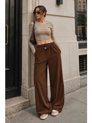 Mery Mery Boutique Fittilli Kadife Bol Paça Pantolon Palazzo Beli Lastikli