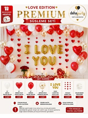 Deha Parti I Love You Yazısı 32 Adet Kırmızı Beyaz Kalp Balon Parti Konsepti Doğum Günü Seti Süs Evlilik Teklifi Sevgililer Günü Romantik Oda Süsleme Seti