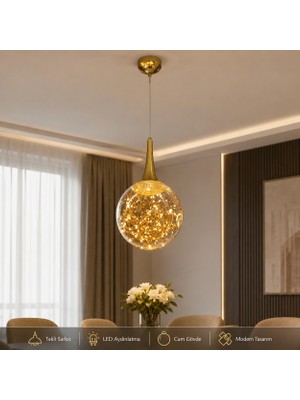 Dolunay Avize Dolunay Tekli Peri LED Cam Küre Sarkıt Avize – Eskitme ve Krom Renk Seçenekli Modern Dekoratif Aydınlatma