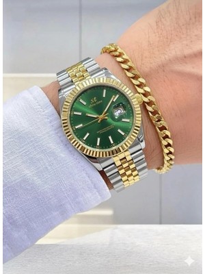 Feronnucci Takvimli Erkek Kol Saati Gold Çelik Kordon  Kasa | Bileklik Hediyeli Analog Quartz Saat SWT17
