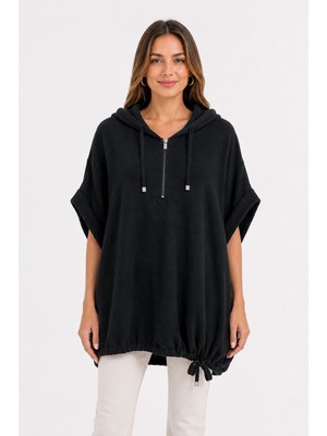 Neden Tekstil Kadın Kapüşonlu Oversize Siyah Sweatshirt