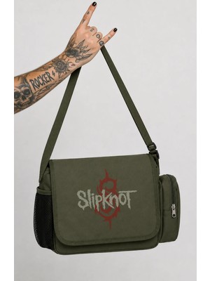 Fuddy Moda Slipknot Yazılı Postacı Çantası, Unisex Rock Band Baskılı Omuz Çantası