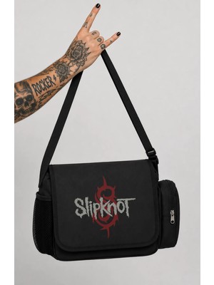 Fuddy Moda Slipknot Yazılı Postacı Çantası, Unisex Rock Band Baskılı Omuz Çantası
