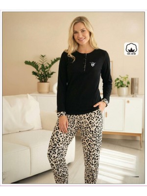 Melodi Kadın Standart Kalıp %100 Pamuk Düğmeli Yaka Uzun Kollu Baharlık Pijama Takımı 16224 - 1 Adet
