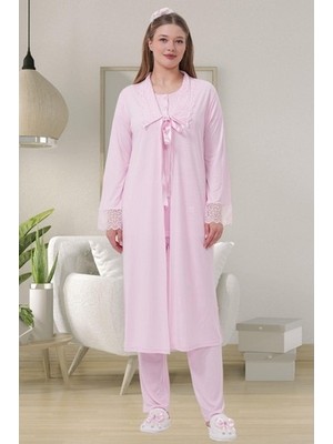 raia  1541 Pembe Uzun Sabahlıklı Lohusa Pijama Takımı