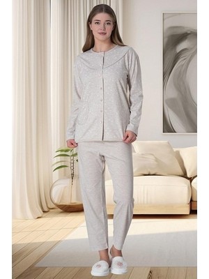 raia  6022 Vizon Kadın Büyük Beden Boydan Düğmeli Pijama Takımı