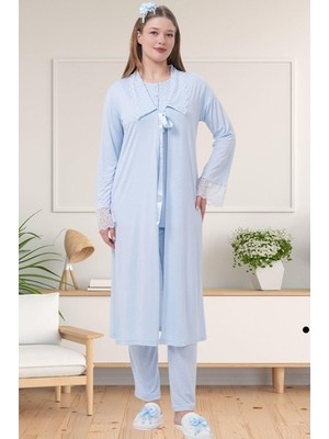 raia  1541 Mavi Uzun Sabahlıklı Lohusa Pijama Takımı