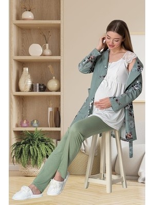 raia  5804 Elisa Yeşil Sabahlıklı Lohusa Pijama Takımı %75 Pamuk Xl Beden Rahat ve Şık Tasarım