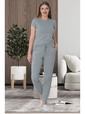 raia  5624 Ekru Çizgili Gri Kadın Spor Pijama Takımı