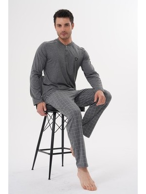 raia  2982 Füme Büyük Beden Uzun Kollu Erkek Pijama Takımı