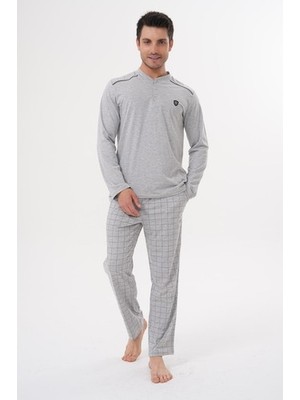 raia  2982 Gri Büyük Beden Uzun Kollu Erkek Pijama Takımı