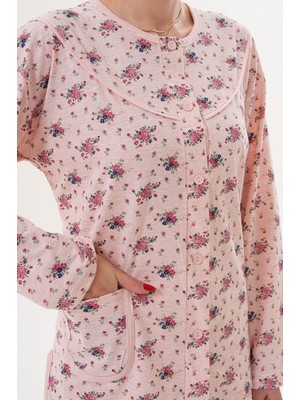 raia  6315 Pudra Kadın Boydan Düğmeli Büyük Beden Pijama Takımı
