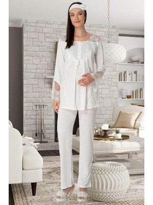 raia  5015 Dantelli Ekru Lohusa Pjama Takımı