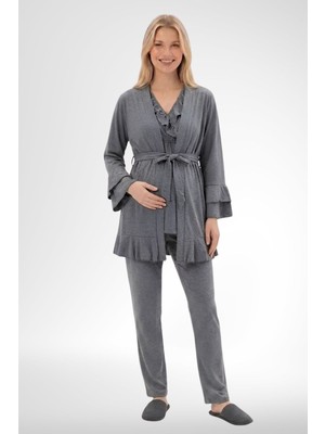 raia  6403 Füme Sabahlıklı Lohusa Pijama Takımı