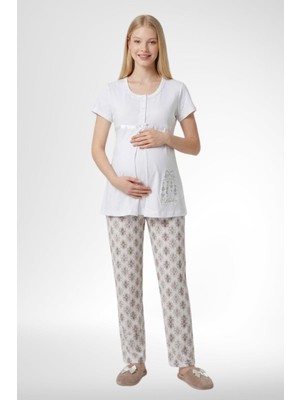 raia  6350 Ekru Hamile Lohusa Pijama Takımı