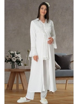 raia  1517 Ekru Sabahlıklı Lohusa Pijama Takımı