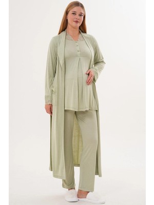 raia  6330 Yeşil Sabahlıklı Lohusa Pijama Takımı