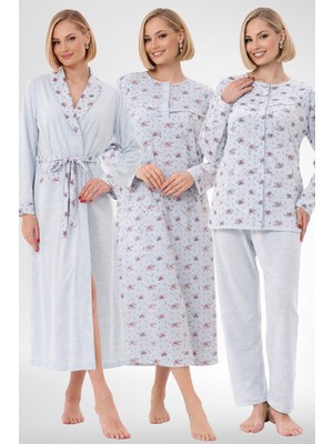 raia  6319 Mavi Büyük Beden Kadın Sabahlık Pijama Gecelik Set