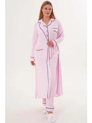 raia  6333 Pembe Kadın Sabahlıklı Boydan Düğmeli Pijama Takımı